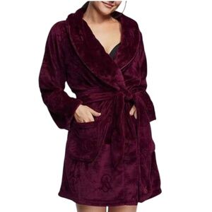 Victorias Secret Womens Purple Tie Waist Bathrobe Plush Velour Robe M/L